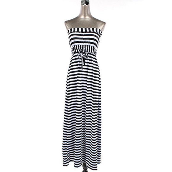 Striped Strapless Maxi Dress - Picture 1 of 9